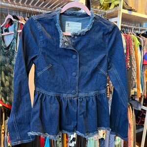 Pilcro Dark Blue Denim Peplum Jacket with Frayed Trim